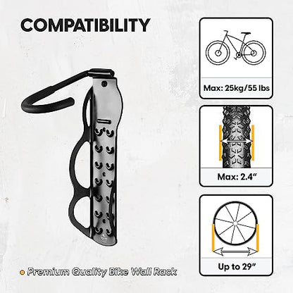 BikeHand Bike Wall Hanger - Heavy Duty Vertical Bicycle Wall Hook Mount Holder Rack for Garage Shed Indoor Storage - Fits MTB & Road Bikes - 3 Pack - size: PACK 3