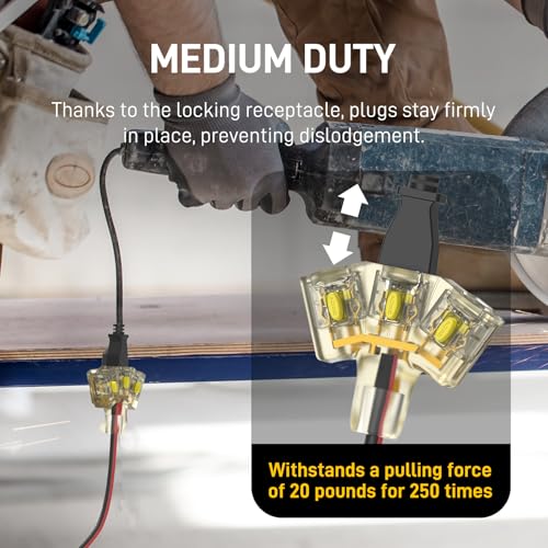 25FT Outdoor Extension Cord with Multiple Outlets, 14/3 Gauge Medium Duty, 15A 1875W, 3 Prong with LED Light & Locking Plug, Weather Resistant, ETL Certified for Lawn Mower, Tools, Christmas Lights