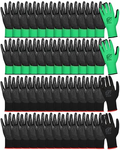 Nuogo 48 Pairs Gardening Gloves for Men Women Rubber Coated Safety Work Gloves Bulk for Gardening Construction Work - color: Green, Black