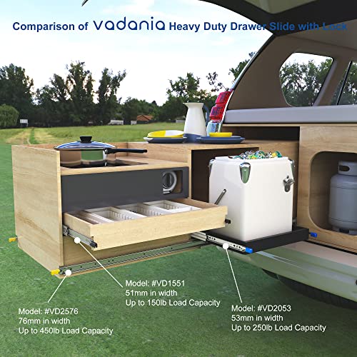 VADANIA 28" Heavy Duty Drawer Slide with Lock #D51, 150lb Load Capacity, 3-Fold Full Extension, Ball Bearing Lock-in & Lock-Out, Side Mount, 1-Pair - size: 28 Inch, style: #D51 (51mm wide)