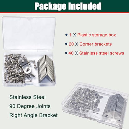 20pcs L Bracket Corner Brace 30mmx30mm Stainless Steel 90 Degree Joints Right Angle Bracket Metal Fastener for Wood, Cabinet, with Screws - size: 30*30mm/ 1.2in