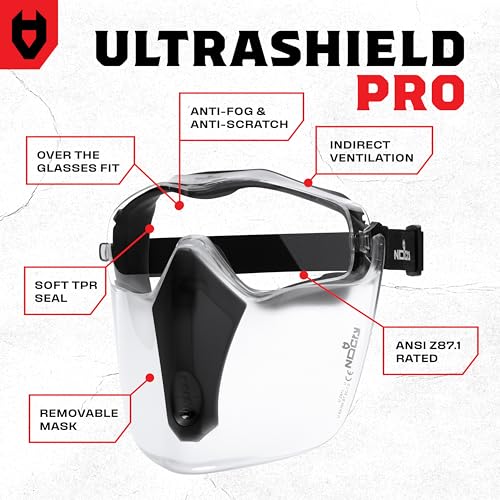 NoCry Safety Face Shield Mask for Work with Premium Anti Fog and Anti Scratch Technology — Durable ANSI Z87.1 Certified Grinding Face Shield with Extreme Impact Resistance - style: Premium Goggles + Shield