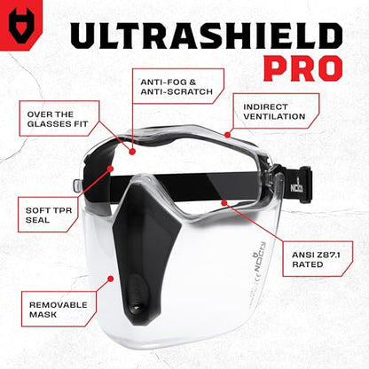 NoCry Safety Face Shield Mask for Work with Premium Anti Fog and Anti Scratch Technology — Durable ANSI Z87.1 Certified Grinding Face Shield with Extreme Impact Resistance - style: Premium Goggles + Shield