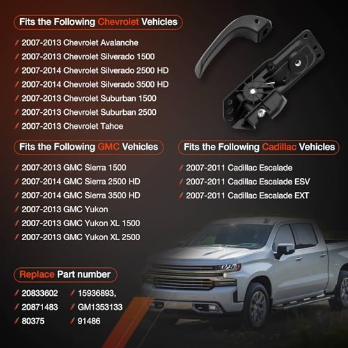 ATRACYPART Interior Door Handle Kit Front Rear Right Passenger Side| for 2007-2014 Chevy Silverado Tahoe Suburban Avalanche, GMC Sierra Yukon, Cadillac Escalade | Replaces# 20833602, 20871483, 80375 - color: Passenger Side