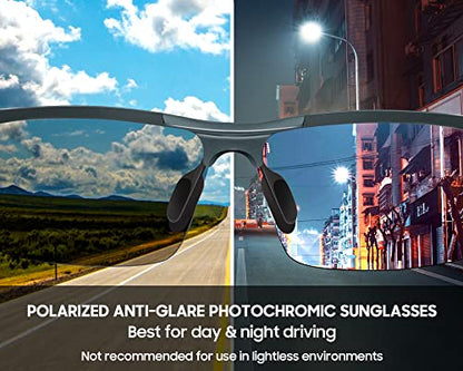 TJUTR Mens Photochromic Sunglasses Day & Night Driving Z87 Sun Glasses Polarized UV400 Protection Safety Glasses - color: A Gun Frame/Grey Photochromic Polarized Lens