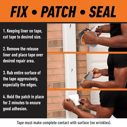 Gorilla Waterproof Patch & Seal Tape, White Tape, 4" x 10' (Pack of 2) - Permanent Weather Resistant Seal for Leaks and Repairs
