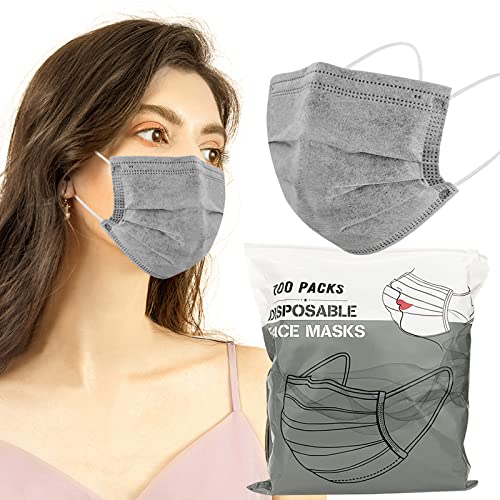 Wecolor 100 Pcs Disposable 3 Ply Earloop Face Masks for Adults, Outdoor, Airport, Farm, Garden, Non-Woven Fabric and Meltblown Fabric, Soft, Comfortable Face Mask, Anti-Fog, Wide Earbands - Gray - color: Gray, size: 1 Count (Pack of 100)