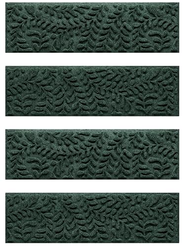 WaterHog Boxwood Stair Treads for Indoor Ourdoor Stairs, Absorbent All-Weather Stair Runner with Rubber Backing, Dirt & Moisture Trapper, Easy Clean Mat, Made in USA, 8.5"x30", 4pcs, Evergreen - color: Evergreen