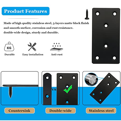8 Pcs Black Flat Mending Plate Stainless Steel Flat Bracket 3.14 x 1.57 inch Metal Straight Bracket Repair Joining Fixing Mending Brace for Wood, with Screws