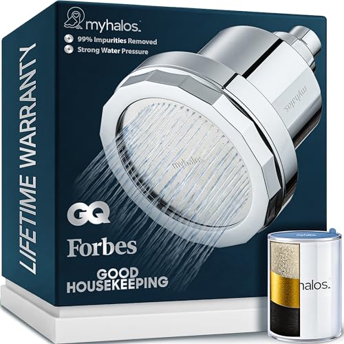 MyHalos® Filtered Shower Head for Hard Water Filter - High Pressure, Removes Chlorine - Shower Head Filter for Hard Water Softener Showerhead, Easy Install, For Hair & Skin, Filtering (Chrome) - color: Chrome