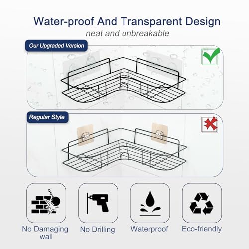 Strong Adhesive Shower Caddy Replacement, 6 Pack No Drill Adhesive Hooks for Bathroom & Kitchen Rack, Holds 40lbs, Waterproof & Transparent Strips for Tile, Glass, Smooth Walls - color: 6 PCS