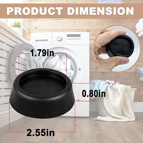 Anti Vibration Pads for Washing Machine, Dryer, Refrigerator, Table, Sofa, Bed & Other Furniture - Black Rubber Round Pads (Set of 8)