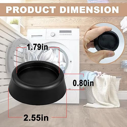 Anti Vibration Pads for Washing Machine, Dryer, Refrigerator, Table, Sofa, Bed & Other Furniture - Black Rubber Round Pads (Set of 8)