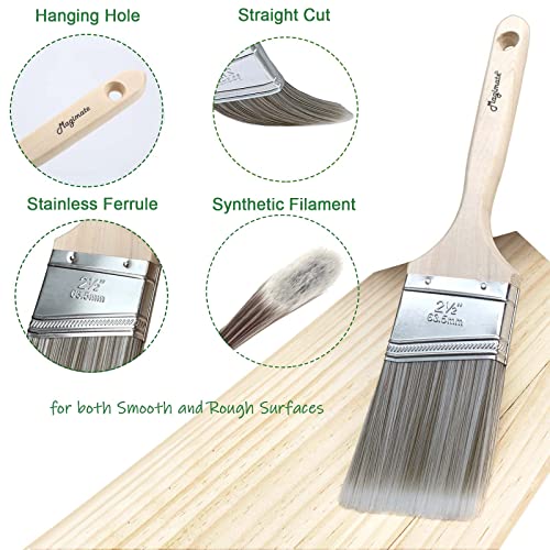 Magimate 2 1/2 Inch Angled Stain Brush Bulk Pack, Wood Paint Brushes for Trimming Furniture, Baseboards, Fence and Walls – Set of 12