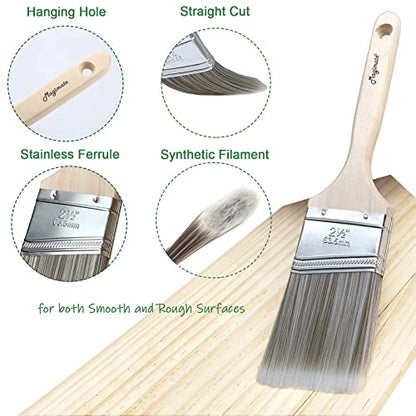 Magimate 2 1/2 Inch Angled Stain Brush Bulk Pack, Wood Paint Brushes for Trimming Furniture, Baseboards, Fence and Walls – Set of 12