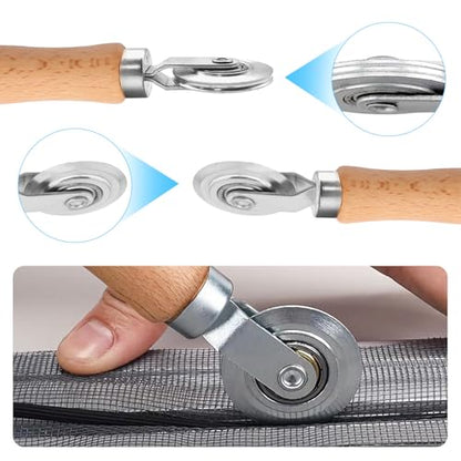 Window Screen Door Repair Kit,Include 47"×118" Black Screen Mesh+ 2 Steel/Nylon Roller+32Ft Spline+8 Clips+Hook+Non-Slip Gloves,7 in 1 Window Mesh Kit for Windows Doors Patio and Porch Replacement - size: 47"×118" Mesh+Tool