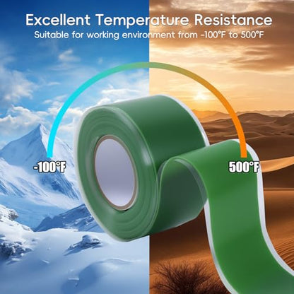 2-Pack Green Silicone Tape (20 Ft Total) - Flexible Grip Tape for Sport Rackets & Fishing Rods - Leak Seal Repair for Irrigation Pipes - Easy-Peel Liner, 1 Inch x 10 Feet - color: Green