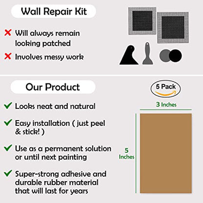 Rubber Bond Self-Adhesive Rubber Wall Outlet Cover Plate - 5 Pack, 5x3 Inch, Screwless Design, Easy Peel & Stick Drywall Hole Patch (Brown) - color: Brown