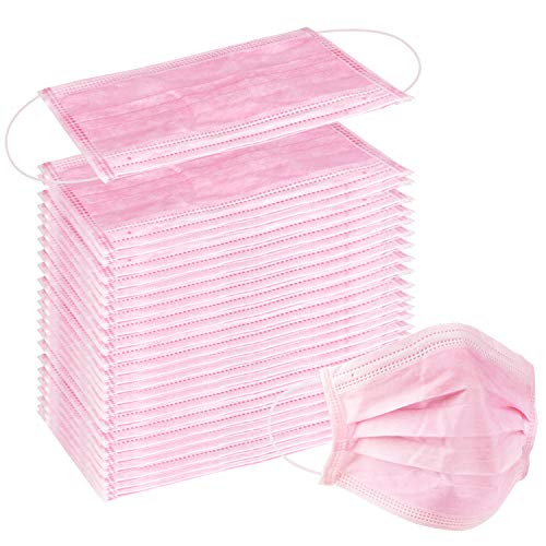 Wecolor 100 Disposable Face Masks for Adults, Outdoor, Airport, Farm, Garden, Non-Woven Fabric and Meltblown Fabric, Soft, Comfortable Face Mask, Anti-Fog, Wide Earbands - Pink - color: Pink, size: 1 Count (Pack of 100)