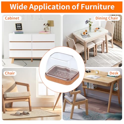 Ezprotekt 24 Pcs Rectangle Clear Silicone Chair Leg Floor Protectors Caps, Rectangle Felt Furniture Leg Pads Covers Cups for Chair Table -Anti-Scratches and No Noise (Fit L :1.3-1.7", W: 0.9-1.2") - size: L-Rectangle