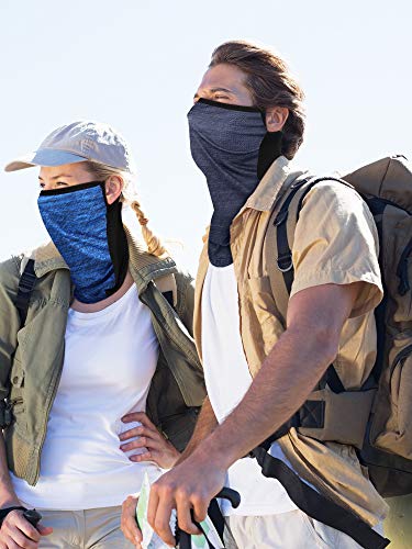 SATINIOR 4 Pcs Neck Gaiter with Ear Loops Neck Covers Bandana Cloth Face Gaiter Mask for Men Women Summer Non Slip Headwear - color: Blue, Dark Grey