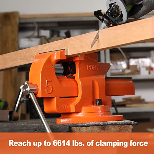 PONY Heavy Duty Bench Vise, 5-inch Jaw Width 7-inch Jaw Opening, 360-Degree Swivel Base with Anvil, Utility Combination Pipe Home Vise for Woodworking, One-Pair Vise Jaw Pad Included - style: 7-inch Jaw Opening