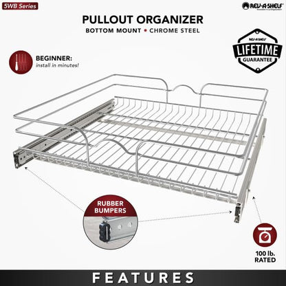 Rev-A-Shelf Kitchen Cabinet Pullout Shelf and Drawer Organizer Slide Out Pantry Storage Basket in Multiple Sizes, 24 x 22 In, 5WB1-2422CR-1 - size: 24" W X 22"d, style: Single Tier