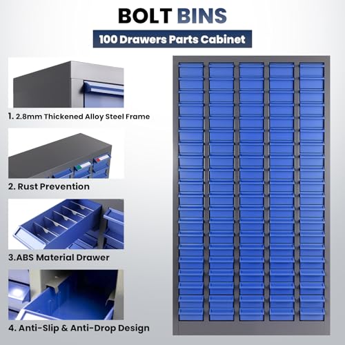 100-Drawer - Nut and Bolt Organizer | Stainless Steel Part Storage Cabinet | Shelves & Labels | Each Drawer 3.9" D x 7.8W x 2" H | Durable Hardware Storage for Small Parts/Tool (Classroom, Home) - style: 100 Drawer Stainless Steel