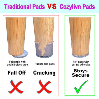 No Lost Pads! Felt Chair Leg Glides for Hard Floors – Easy Glide, Scratch Protection, Chair Feet, Not Adhesive Backing | 50mm (2") Round, 40 Pcs - size: 2" Round Gray