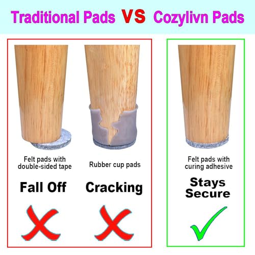 No Lost Pads! Felt Chair Leg Glides for Hard Floors – Easy Glide, Scratch Protection, Chair Feet, Not Adhesive Backing | 25mm (1") Round, 80 Pcs - size: 1" Round Gray