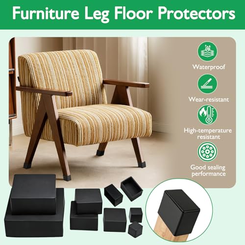 EASYEAH 4"(100 mm) Square Chair Leg Caps, Silicone Chair Leg Floor Protectors, Flexible End Caps, Non-Slip Rubber Chair Feet Covers for Hardwood Floors, Tables & Patio Furniture, Black (4 PCS) - size: 4"(100 Mm)