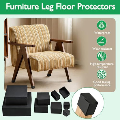 EASYEAH 1-1/2"(38 mm) Square Chair Leg Caps, Silicone Chair Leg Floor Protectors, Flexible End Caps, Non-Slip Rubber Chair Feet Covers for Hardwood Floors, Tables & Patio Furniture, Black (4 PCS) - size: 1-1/2"(38 Mm)