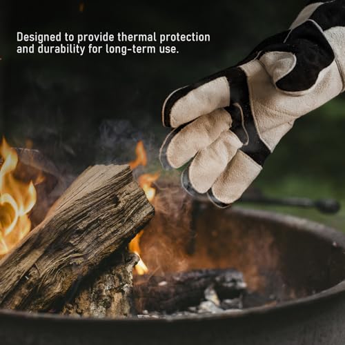 YESWELDER 23.6 Inches 932℉,Leather Forge MIG Welding Gloves, with Kevlar Stitching Heat/Fire Resistant, Palm Reinforcements, Forge,Grill, Fireplace Black-Gray - size: One Size Long, style: Reinforced Palms and Fingers Black White