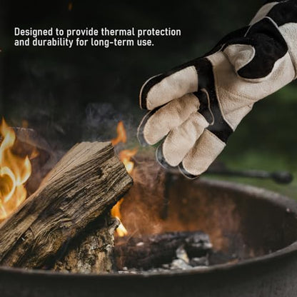 YESWELDER 23.6 Inches 932℉,Leather Forge MIG Welding Gloves, with Kevlar Stitching Heat/Fire Resistant, Palm Reinforcements, Forge,Grill, Fireplace Black-Gray - size: One Size Long, style: Reinforced Palms and Fingers Black White
