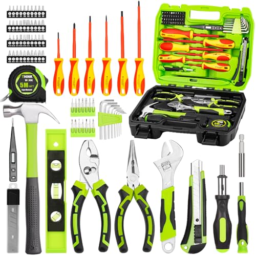 THINKWORK Home Repairing Tool Kit - General Household Hand Tool Set with Storage Toolbox, Small Basic Tool Kit for Men Women, Perfect for DIY, Gift, Home Maintenance, Homeowner, Handyman - style: Green Tool Box Set