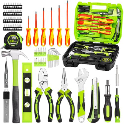 THINKWORK Home Repairing Tool Kit - General Household Hand Tool Set with Storage Toolbox, Small Basic Tool Kit for Men Women, Perfect for DIY, Gift, Home Maintenance, Homeowner, Handyman - style: Green Tool Box Set