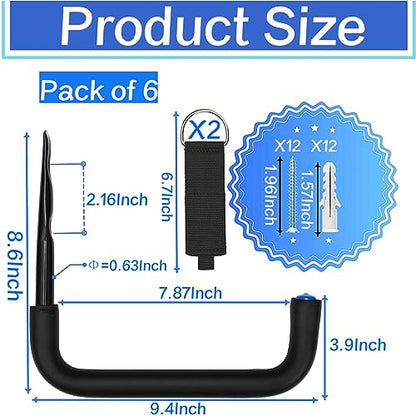 Heavy Duty Garage Storage Hooks, Wall Mount Garage Hanger & Organizer, 9.4Inch Storage Hooks for Garden Tools, Ladders, Bikes, Bulky Items, 6 Pack (‎16G-9.4inch)