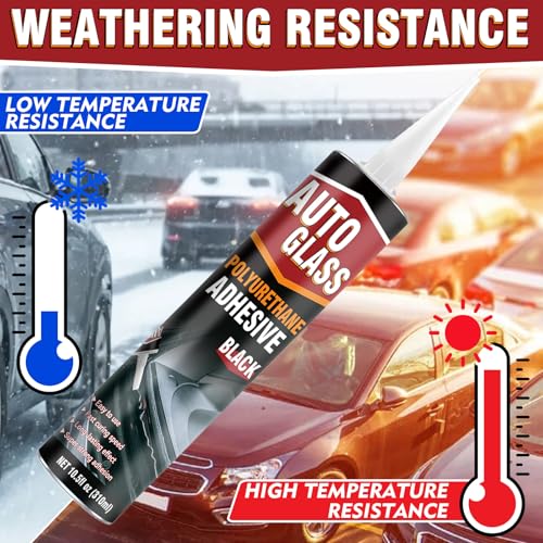 Polyurethane Windshield Sealant, Black Windshield Adhesive - High Viscosity, Fast Curing for Car Windshield/Back Glass Installation & Repair with Gloves, Applicator Tip (310ml*2)