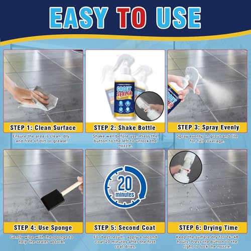 Grout Sealer, Waterproof Granite Sealer Spray, Long Lasting Clear Grout Sealant for Tile Grout, Marble, Granite, Limestone, Indoor & Outdoor - size: 6.76fl.oz