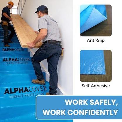 From Plain to Beautiful in Hours AlphaCover Blue Protective Floor Covering | 82' x 39.4" Roll, Self-Adhesive Floor Protector for Moving & Construction, Waterproof & Breathable, 540 Sq. Ft. (2 Rolls) - size: 2 Roll