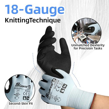 Schwer 6 Pairs Safety Work Gloves with Sandy Nitrile Coating, Extreme Fiber-Abrasion Resistance(Level 6-Certified) Heavy Duty Working Glove with Grip for Men Women, A2 Cut Glove, for Construction, XL - size: X-Large