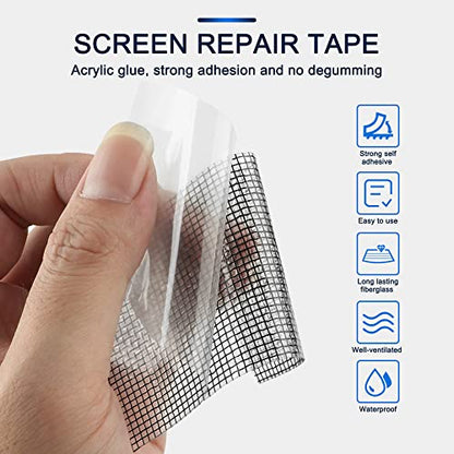 SANKEMU Window Screen Repair Kit 2 in X 16.5FT 3-Layer Strong Adhesive & Waterproof Tape Fiberglass Covering mesh, Repair for Window Screen and Screen Door tears Holes - size: 2 in X 16.5FT