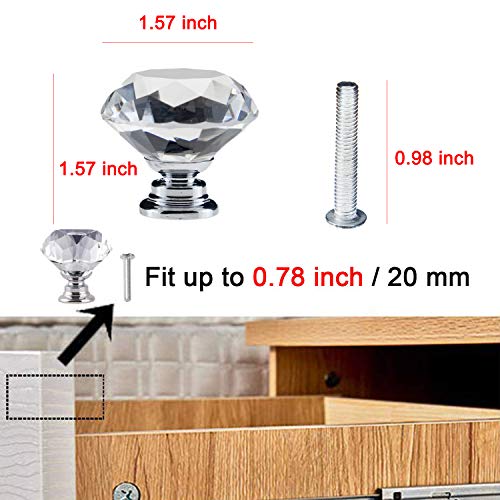 YourGift 12 Pack Drawer Knobs Diamond Shaped Crystal Glass 40mm Cabinet Knobs Pull Handles (40 mm, 12 Pack, Silver) - color: Silver, size: 40 mm, 12 Pack