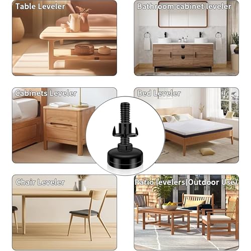 Heavy Duty Furniture Leveling Feet Adjustable Leg Levelers for Tables Chairs Cabinets Sofa, T- Nut Kit 3/8”-16 Thread, Large Base （4 Pack,Black）