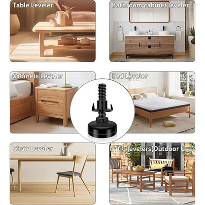 Heavy Duty Furniture Leveling Feet Adjustable Leg Levelers for Tables Chairs Cabinets Sofa, T- Nut Kit 3/8”-16 Thread, Large Base （4 Pack,Black）