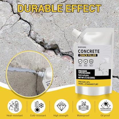 Concrete Crack Filler for Driveway, High Elasticity Cement Crack Filler, Self Leveling Quick Drying Sealing Adhesive for Outdoor, Patio, Waterproof (3.3 LB) - size: 53.0 fl oz (3.3 lb)