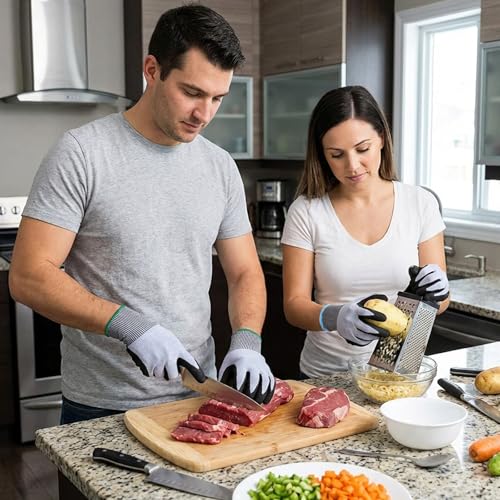 Cut Resistant Gloves, Level 5, Non-Slip Grip, Machine Washable, for Kitchen, Oyster Shucking, Woodworking - color: Black and Grey(female)