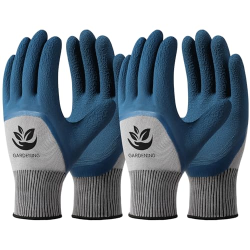 Trifabricy Garden Gloves for Women/Men - 6 Pairs Latex Gardening Gloves with Grip, Protective Work Gloves for Lawn Yard - color: Blue & Grey