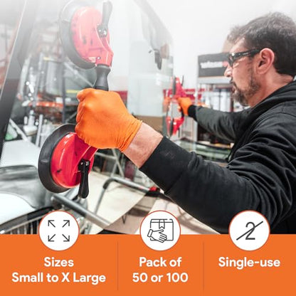 WECARE 8 Mil Nitrile Gloves - Heavy Duty Mechanic Gloves, with Diamond Grip - Powder and Latex Free Disposable Gloves - color: Orange, size: Medium