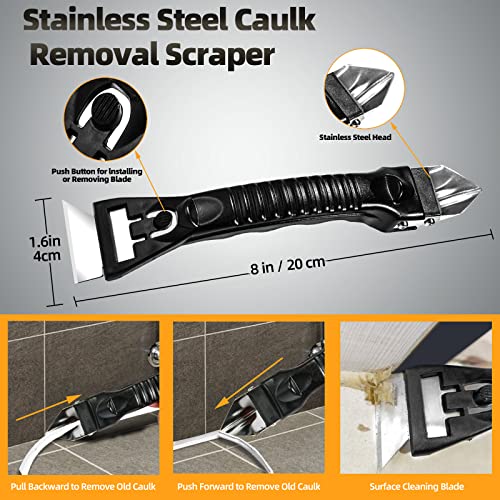 Caulk Removal Tool Kit Caulking Spatula Stainless Steel Head Grout Remover Angle Scraper Trowel with Sealant Finishing Tools Silicone Smoother with Storage Box for Window Siding Sink Joint